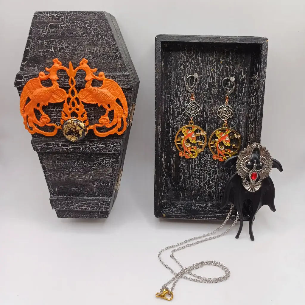 Phoenix wooden coffin jewerly box