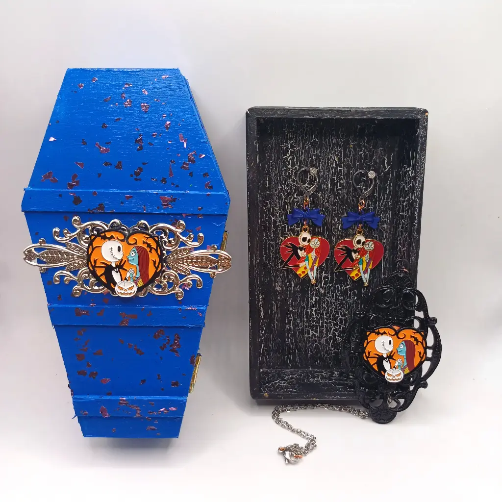 Halloween Couple wooden coffin jewerly box