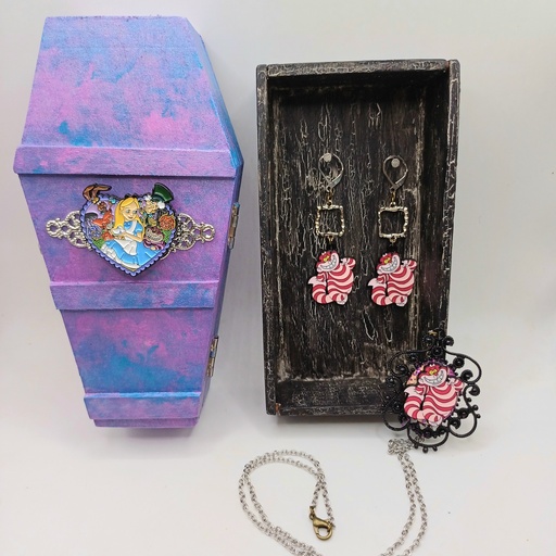 In Wonderland wooden coffin jewerly box