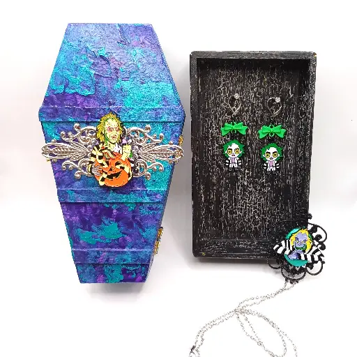 Beetle Juice wooden coffin jewerly box